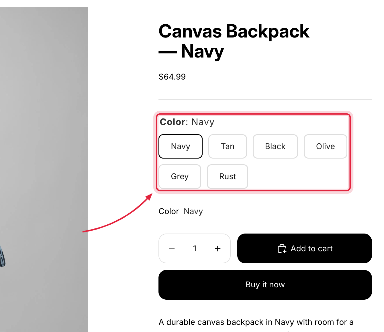 Storefront product page with the new swatch widget