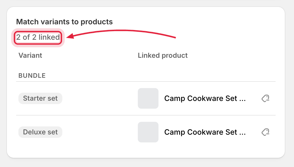 Match variants to products section for a single-choice group